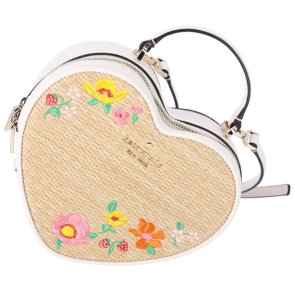 Kate Spade Love Shack Rattan Heart Crossbody Flowers Embroidered Meringue Multi